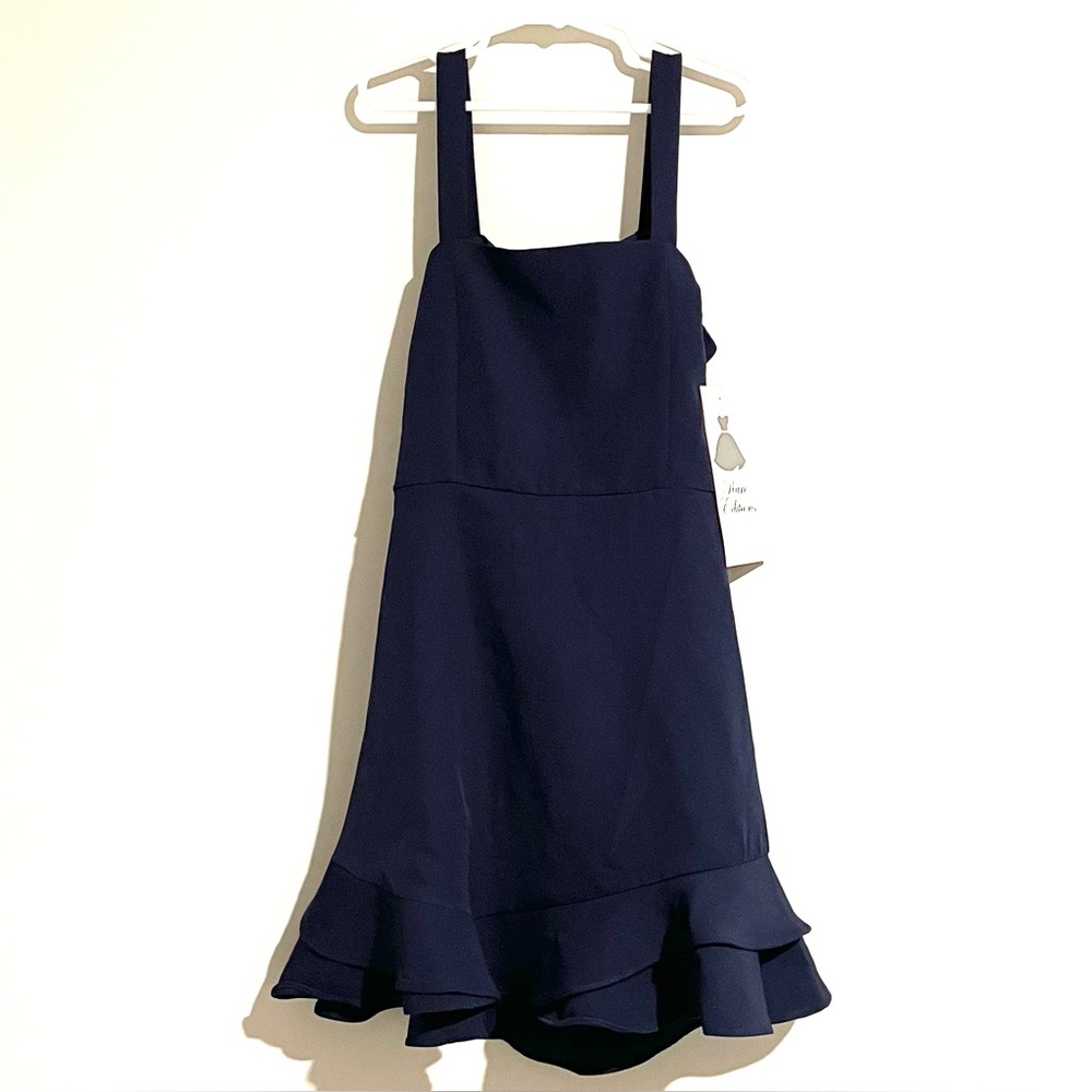NEW Rare Editions Girls Size 8 Skater Dress Blue Ruffle Hem Tie Bow Back Straps